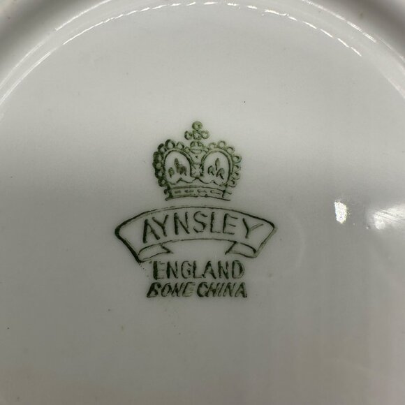 Vintage Aynsley England Saucer Plate Bone China Green Dogwood Floral Gold Trim - Picture 4 of 8